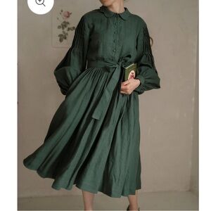 Little women Atelier Beth Linen Dress With Long Sleeves in Black Sz M